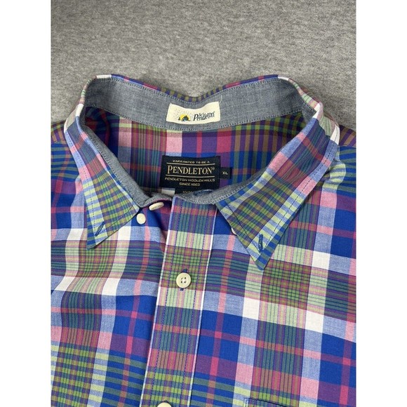 Pendleton Shirt Mens XL Blue Green Plaid Button‎ Up Cotton Outdoors Surf - Picture 1 of 7